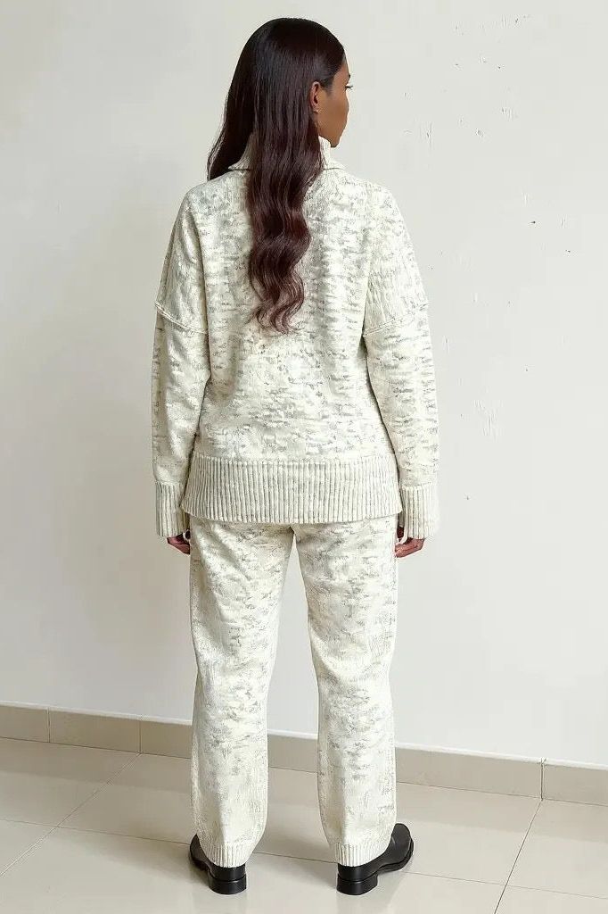 Slit Turtleneck Long Sleeve Top and Pants Sweater Set