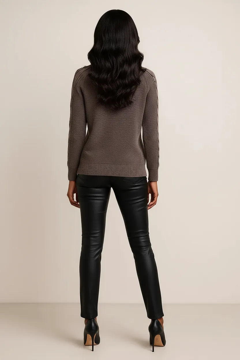 Contrast Cable Knit Sleeve Cotton Sweater