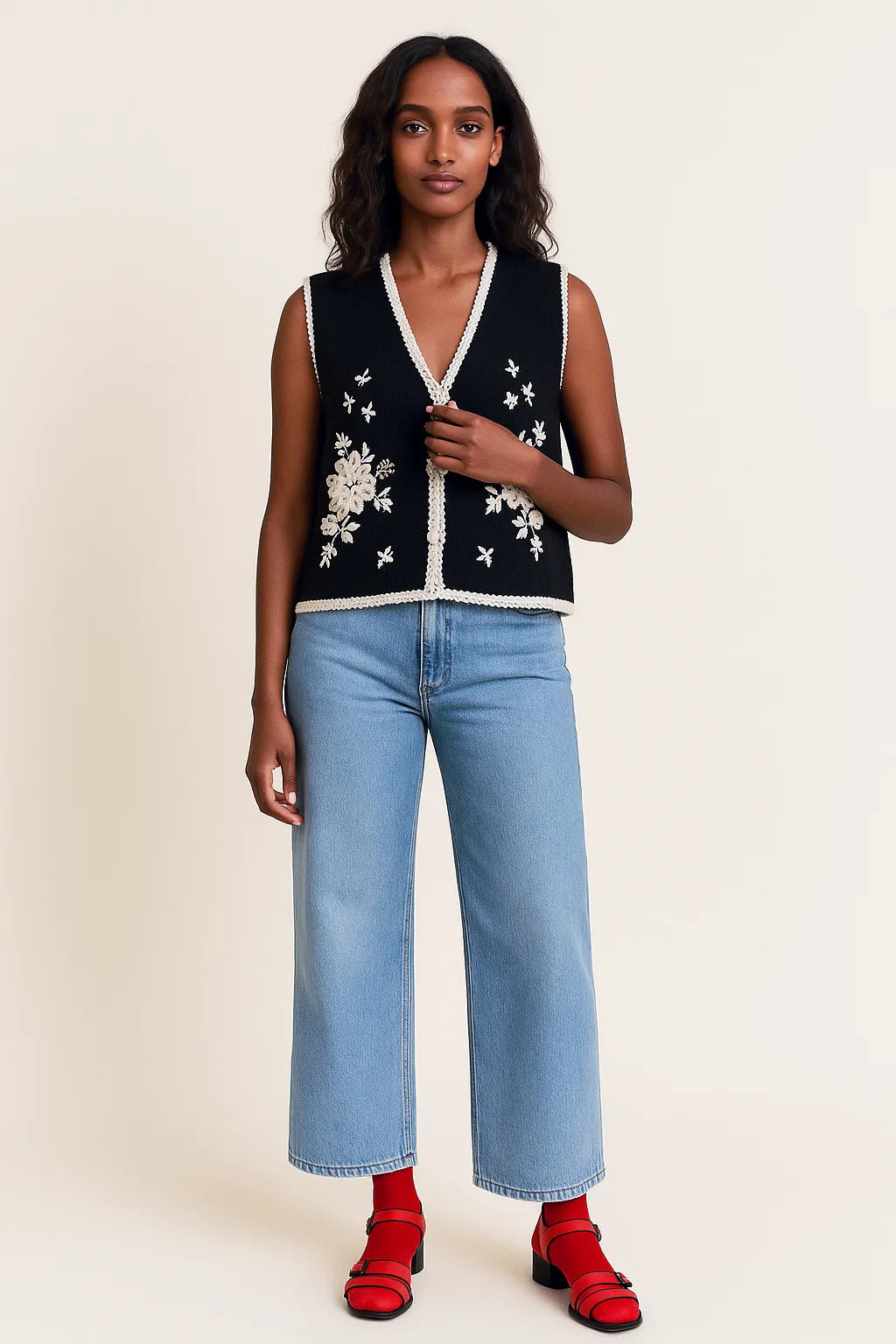 Floral Embroidered Sweater Knit Vest