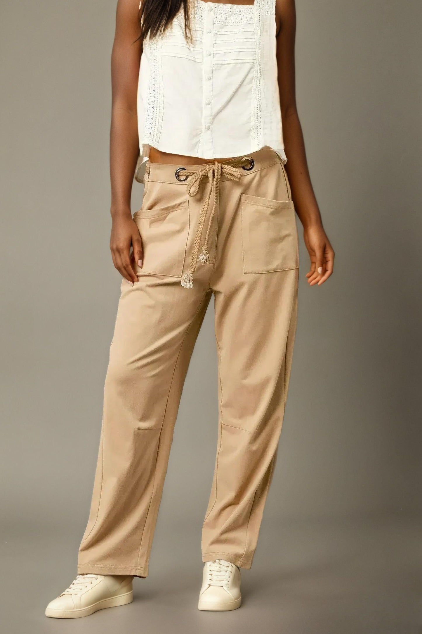 Cotton Cargo Drawstring Pants