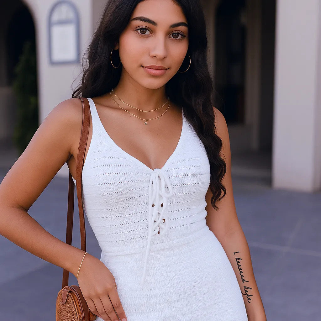 Lace Up Tank Sweater Dress w/ Side Slits