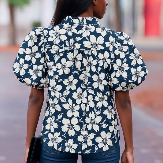 Floral Short Puff Sleeve Shirt