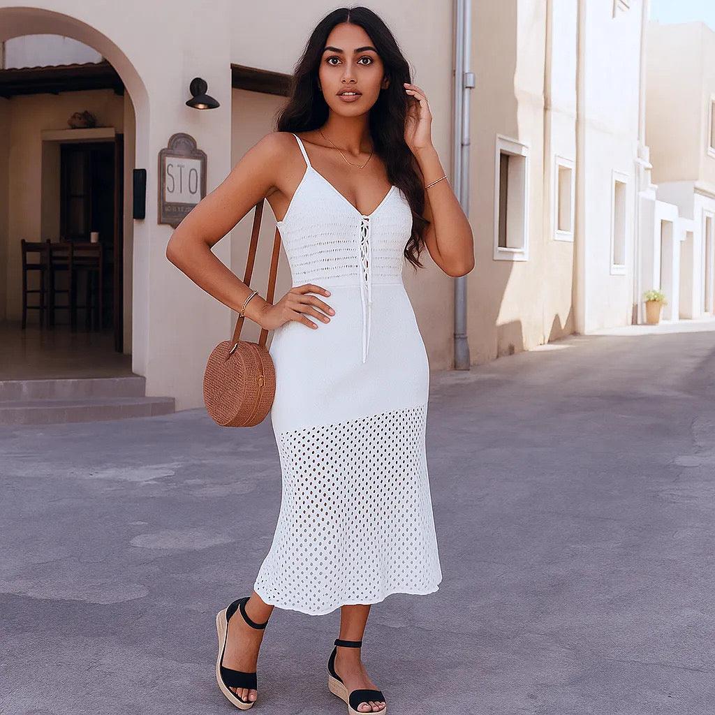 Lace Up Tank Sweater Dress w/ Side Slits