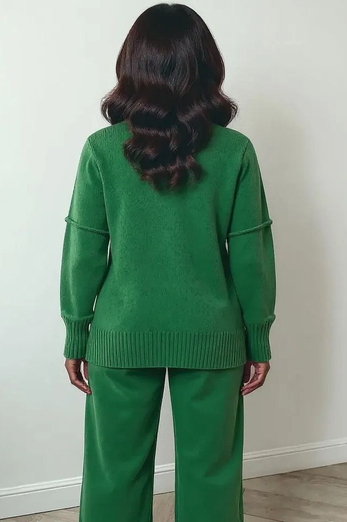 Slit Turtleneck Long Sleeve Top and Pants Sweater Set