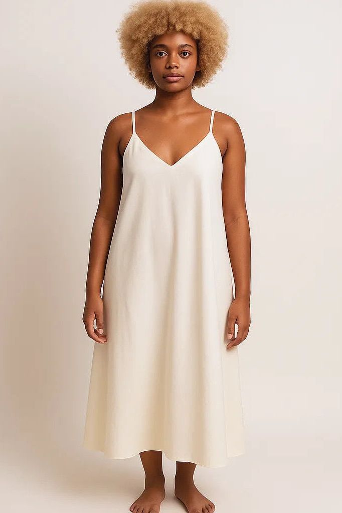 Cotton V-Neck Spaghetti Strap Dress
