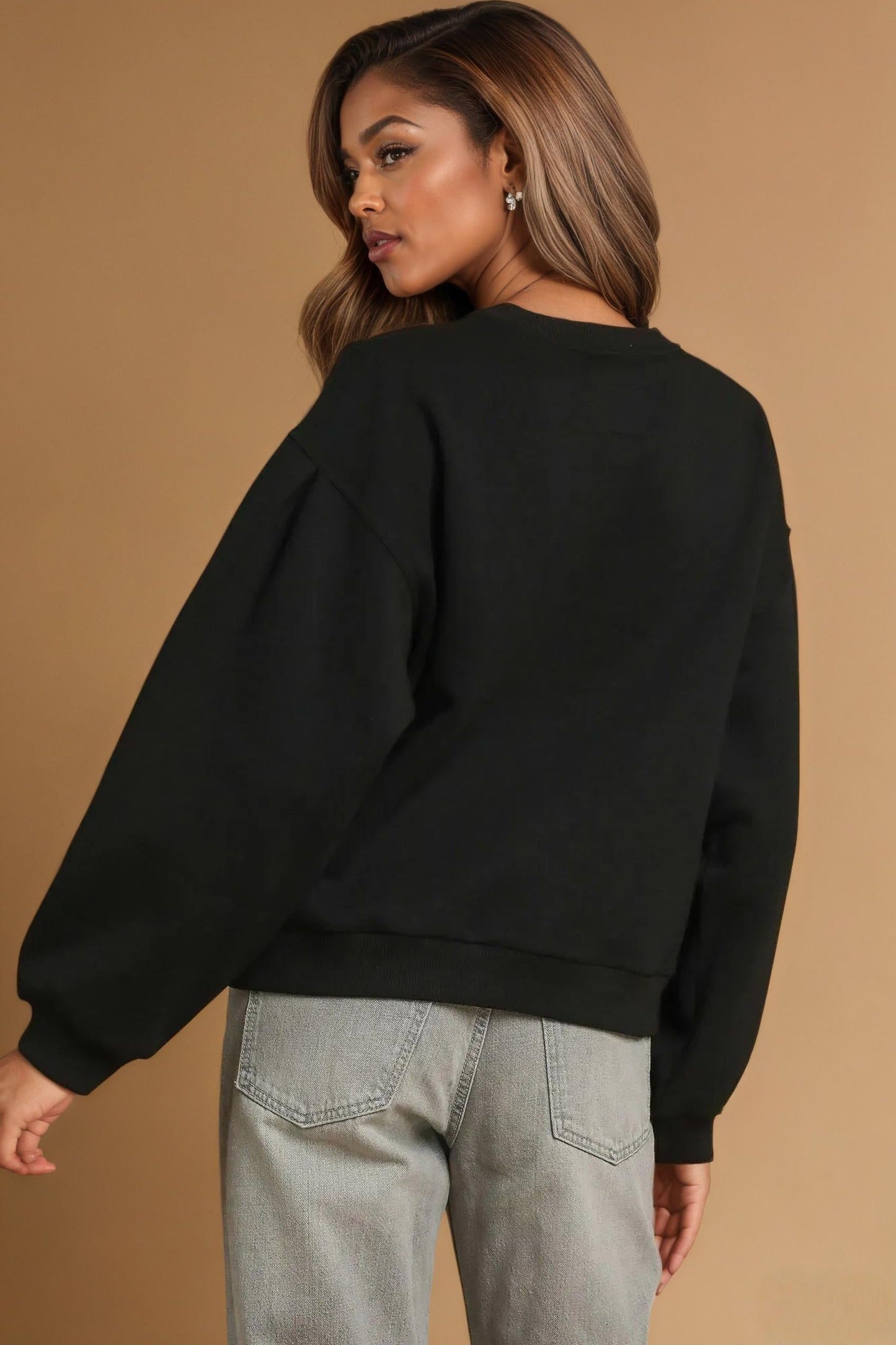 Crew Neck Sweatshirt with Pleated Detail