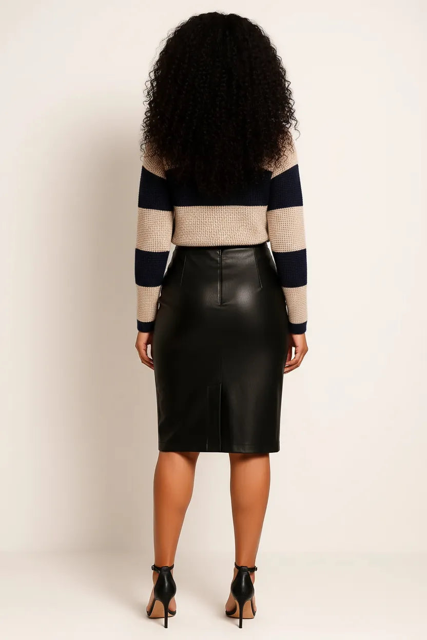 Waffle-Knit V-Neck Striped Long Sleeve Cardigan