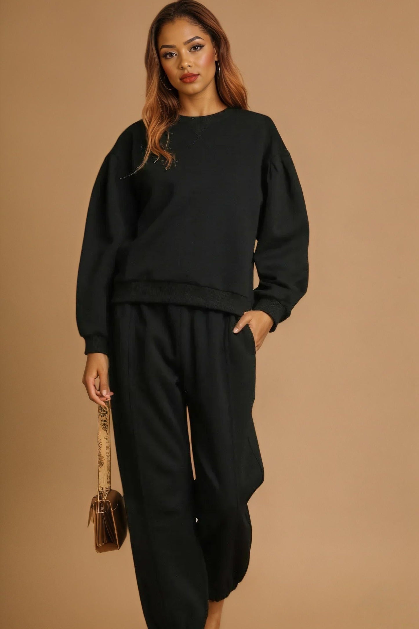 Crew Neck Sweatshirt with Pleated Detail